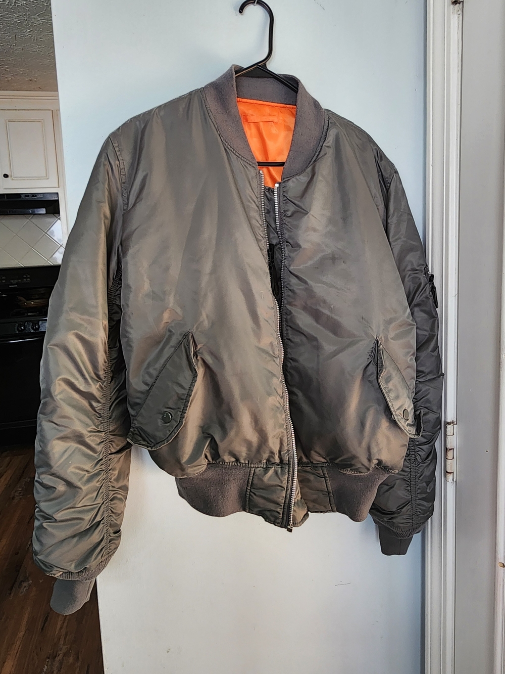 Men's Olive Bomber Jacket with Orange Lining